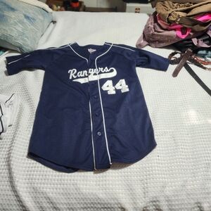 TEXAS RANGERS TEAMWORK EUC MENS SZ XL (46-48) BUTTONED UP TEAM JERSEY SHIRT #44